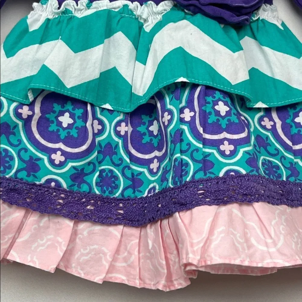 Ruffle Butte Purple Green &pink dress with bow and flower size 3-6 months